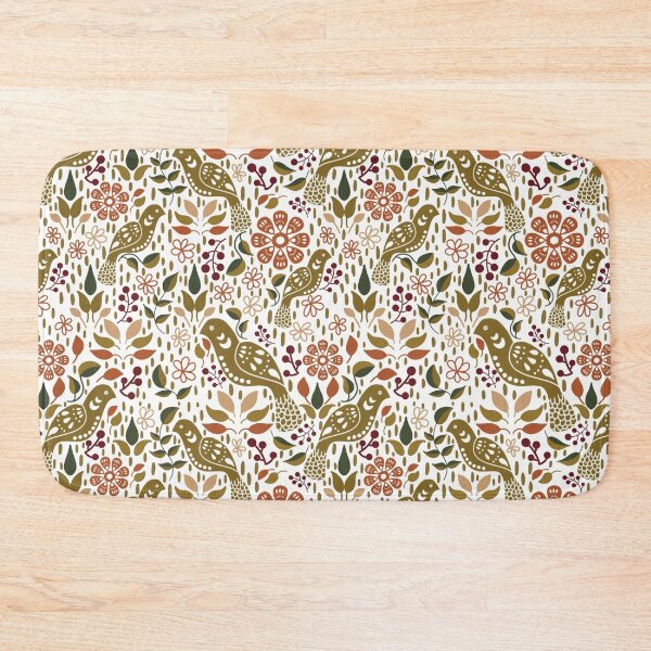 Item preview, Fabric in Autumn Folk Art Pheasants with Pumpkins Berries and Leaves-Rustic Fall designed and sold by Christina Anderson.