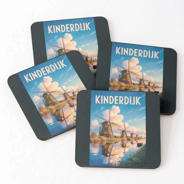 Item preview, Kinderdijk Windmills Netherlands Illustration Travel Art Vintage designed and sold by KrisSidDesigns.