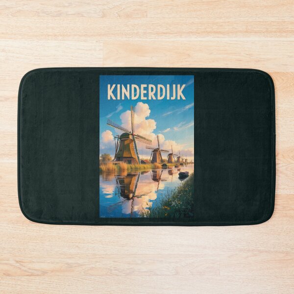 Item preview, Kinderdijk Windmills Netherlands Illustration Travel Art Vintage designed and sold by KrisSidDesigns.
