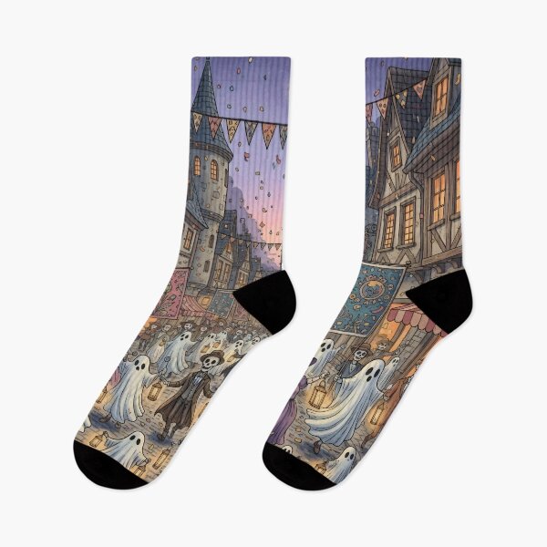 Item preview, Halloween Parade in a Moonlit Old Town – Whimsical Townscape designed and sold by Teequeque.