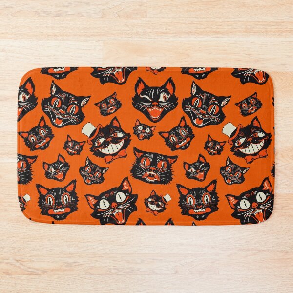 Item preview, CTKR Studio Retro Vintage Halloween Black Cat Faces Pattern - Orange Background designed and sold by ctkrstudio.