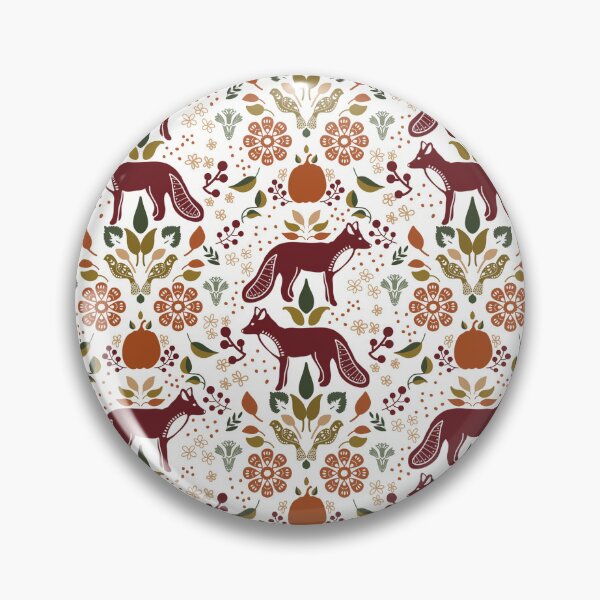 Item preview, Fabric in Autumn Folk Art Foxes with Pumpkins Berries and Flowers-Rustic Fall Pattern designed and sold by Christina Anderson.