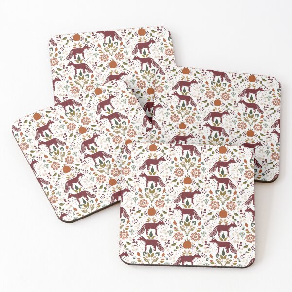 Item preview, Fabric in Autumn Folk Art Foxes with Pumpkins Berries and Flowers-Rustic Fall Pattern designed and sold by Christina Anderson.