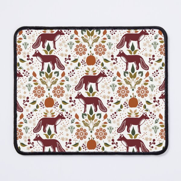 Item preview, Fabric in Autumn Folk Art Foxes with Pumpkins Berries and Flowers-Rustic Fall Pattern designed and sold by Christina Anderson.