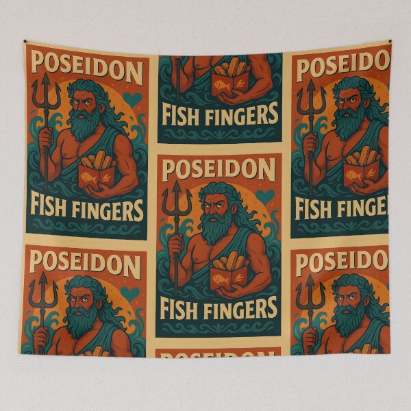 Item preview, Poseidon’s Fish Fingers – Sea God Snack Parody Label designed and sold by WhisperFrame.