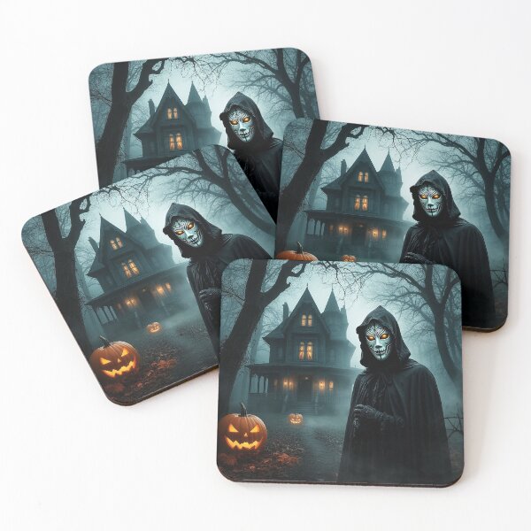 Item preview, Mysterious Hooded Figure in a Haunted Forest with Pumpkin and Castle designed and sold by AmetistLight.