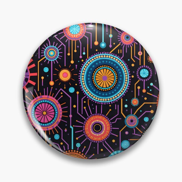 Item preview, Vibrant Neon Mandala Circuit Abstract Wall Art designed and sold by MondeMade.