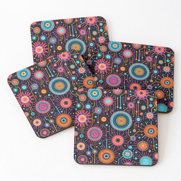 Item preview, Vibrant Neon Mandala Circuit Abstract Wall Art designed and sold by MondeMade.