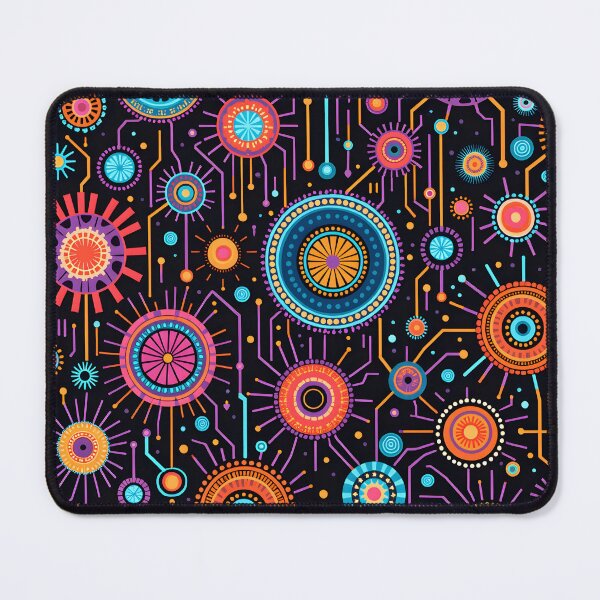 Item preview, Vibrant Neon Mandala Circuit Abstract Wall Art designed and sold by MondeMade.
