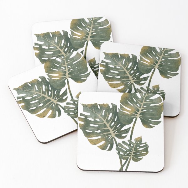 Artikelvorschau, Digitale Aquarellillustration von Monstera-Blättern entworfen und verkauft von Grin Katalina Floral Patterns & Cozy Art.