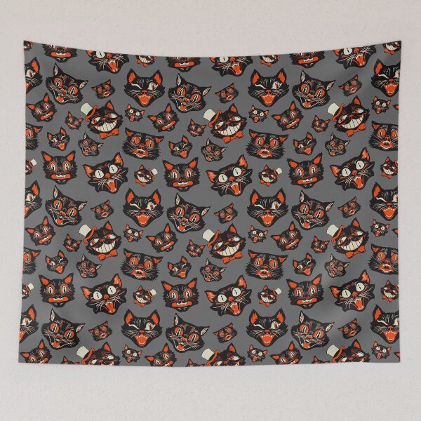 Item preview, CTKR Studio Retro Vintage Halloween Black Cat Faces Pattern - GRAY Background designed and sold by ctkrstudio.