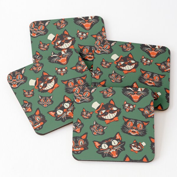Item preview, CTKR Studio Retro Vintage Halloween Black Cat Faces Pattern - GREEN Background designed and sold by ctkrstudio.