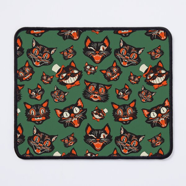 Item preview, CTKR Studio Retro Vintage Halloween Black Cat Faces Pattern - GREEN Background designed and sold by ctkrstudio.