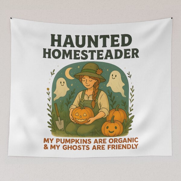 Item preview, Haunted Homesteader Halloween Gift Tee - Organic Pumpkins Friendly Ghosts Cottagecore Witch Farm Design Gift designed and sold by AnnDesignStudio.