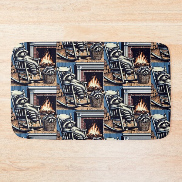 Item preview, cute raccoons sleeping in front of the fireplace designed and sold by Dogandesighn.