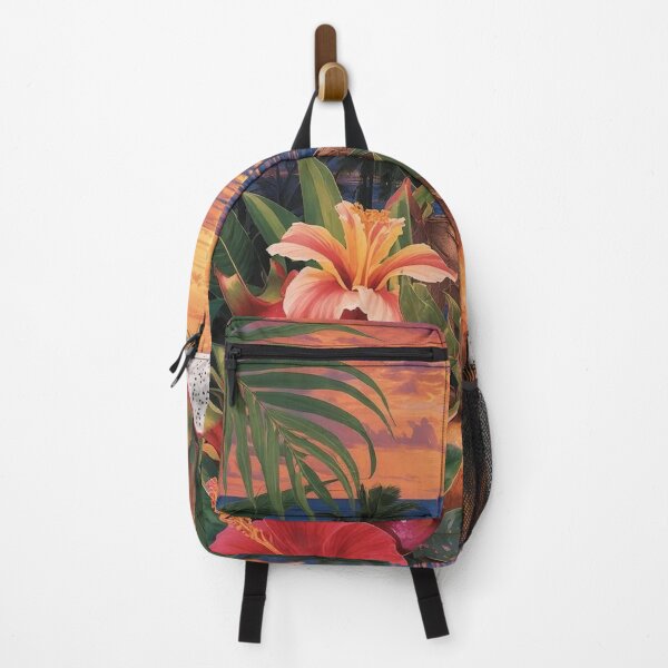 Item preview, “Tropical Sunset Collage – Pitaya, Coconut, Hibiscus & Palm” designed and sold by NomadikStudio.