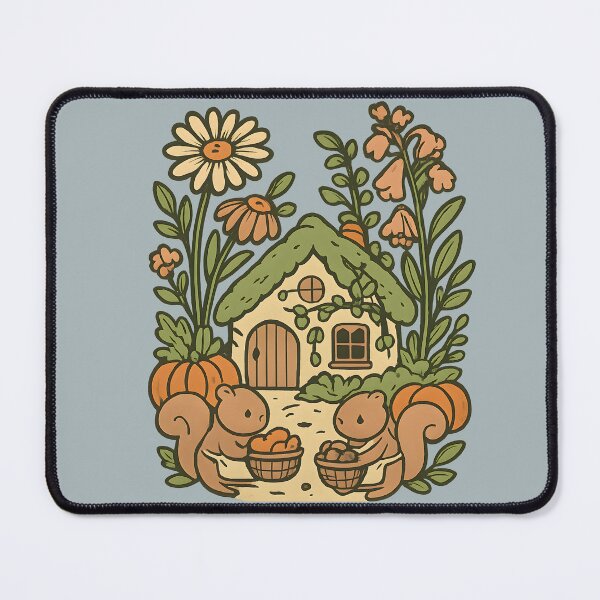 Item preview, Whimsical Gardencore Autumn Cottage with Squirrels, Pumpkins & Wildflowers – Cozy Seasonal Vector Illustration designed and sold by TrendznHitz.