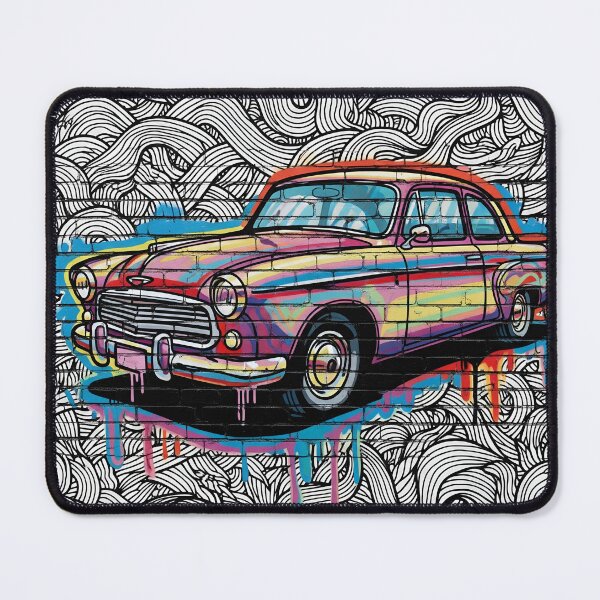 Item preview, Old car on a wall with graffiti in different colors and black lines designed and sold by jotcar.
