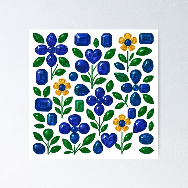 Item preview, Sapphire Gemstone Flower Pattern designed and sold by DigitalGemArt.