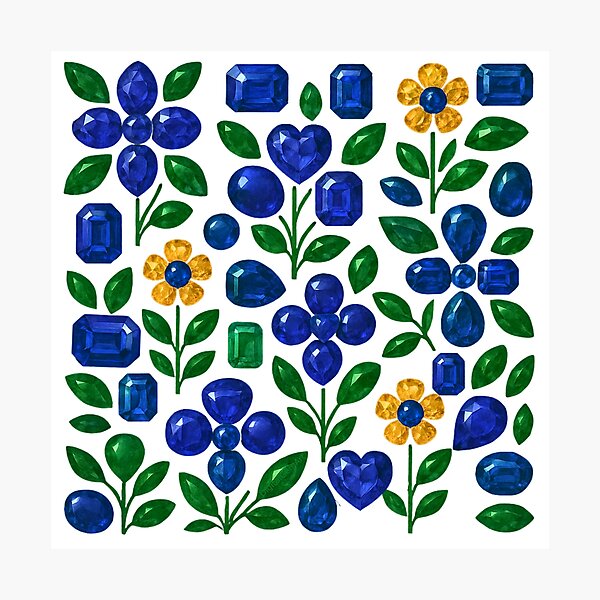 Item preview, Sapphire Gemstone Flower Pattern designed and sold by DigitalGemArt.