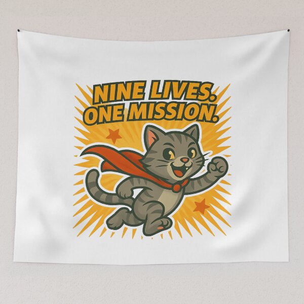 Item preview, Nine Lives, One Mission Superhero Cat designed and sold by k3rstman1.