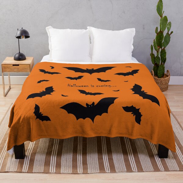 Item preview, Lettering "Halloween is coming..." with black bats on an orange background designed and sold by Cherevan.