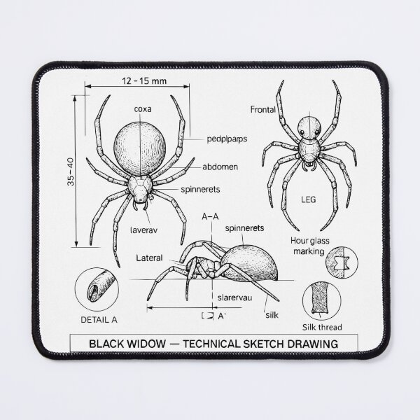 Item preview, Black Widow Spider – Scientific Technical Sketch Drawing – Vintage Entomology Illustration designed and sold by Pixel-Up.