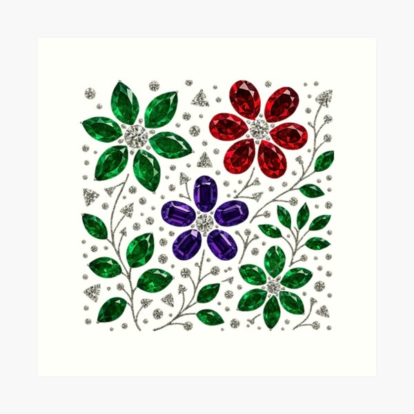 Item preview, Diamond and Gemstone Flower Pattern designed and sold by DigitalGemArt.
