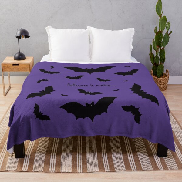 Item preview, Lettering "Halloween is coming..." with black bats on a purple background designed and sold by Cherevan.