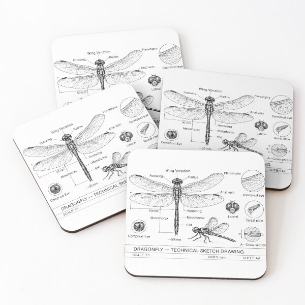 Item preview, Dragonfly – Scientific Technical Sketch Drawing – Vintage Entomology Illustration designed and sold by Pixel-Up.