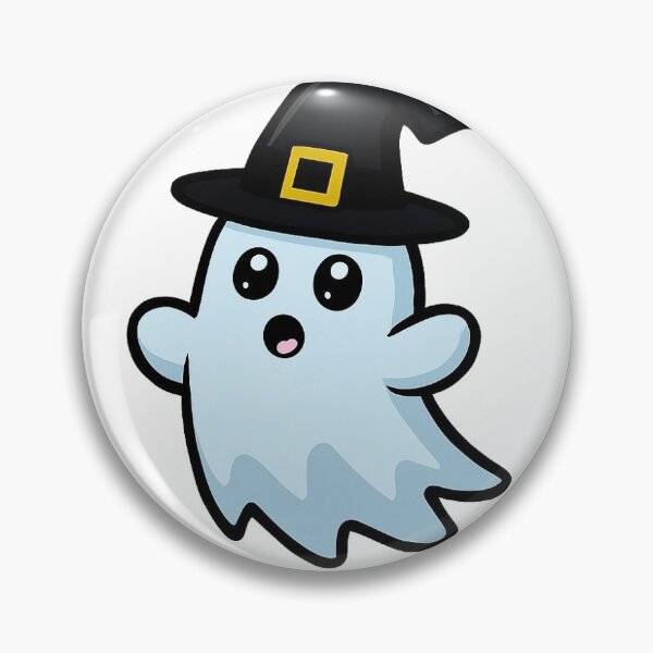 Aperçu de l'œuvre Fantôme mignon avec un chapeau de sorcière – Dessin animé d'Halloween kawaii créée et vendue par Designed By Joey.