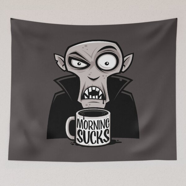 Item preview, Morning Sucks Grumpy Vampire Coffee Design designed and sold by fizzgig.