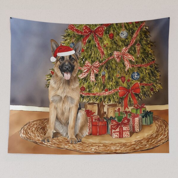 Item preview, German Shepherd Christmas Tree Dog Puppy Watercolor designed and sold by Magnolia Valley Art.
