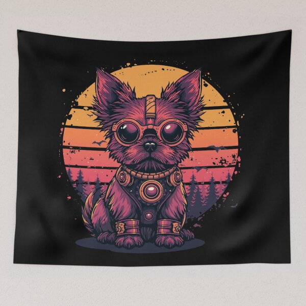 Item preview, Steampunk Cute Dog Retro Sunset T-Shirt designed and sold by Tiatooty.