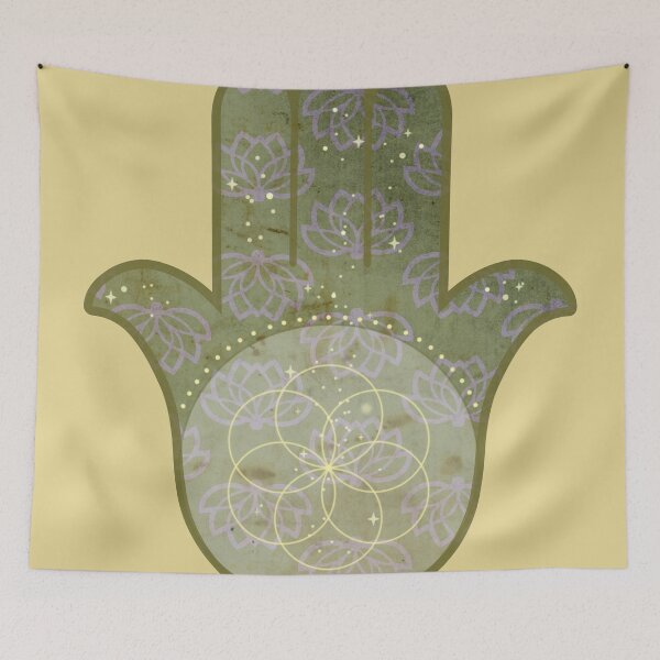 Item preview, Hamsa with Flower of Life & Mauve Lotus – Olive Green & Gold Hamsa with Flower of Life & Mauve Lotus – Olive Green & Gold designed and sold by 	aluzia.design.