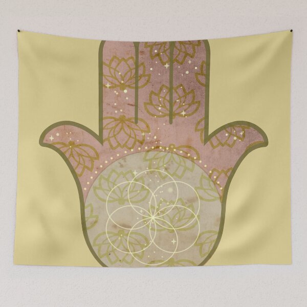 Item preview, Hamsa with Flower of Life & Lotus – Boho Pink & Soft Gold Hamsa with Flower of Life & Lotus – Boho Pink & Soft Gold designed and sold by 	aluzia.design.