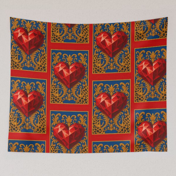 Item preview, Faceted red heart Blue and Gold designed and sold by Karen G. Contemporary Artist.