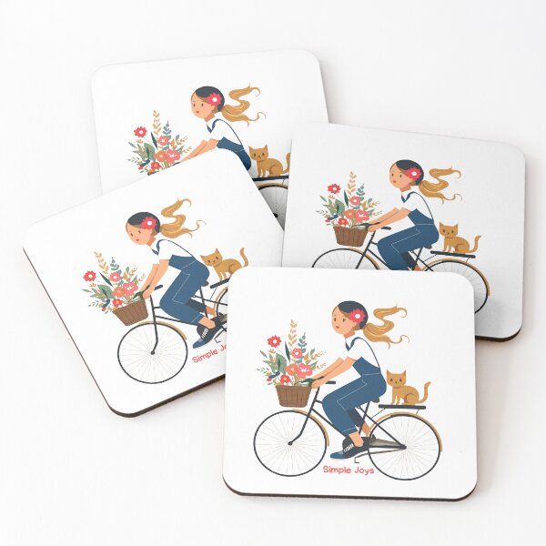 Item preview, Simple Joys – Cute Bicycle Girl with Flowers and Kitten Illustration - Small Print Version designed and sold by asliberry.