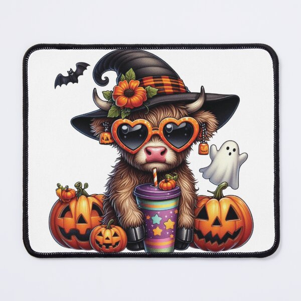 Item preview, Cute Highland Cow Halloween Witch with Pumpkins & Ghost designed and sold by mldorton.