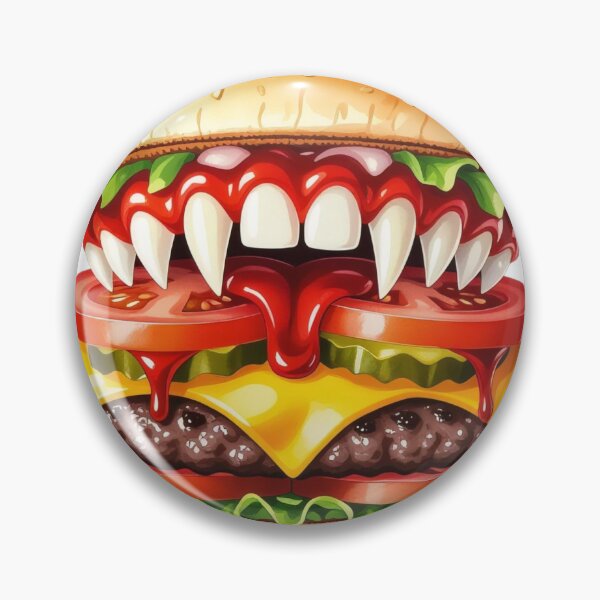 Item preview, Creative monstrous hamburger illustration featuring dripping condiments with bright colors and exaggerated features designed and sold by SpaceartLilu.