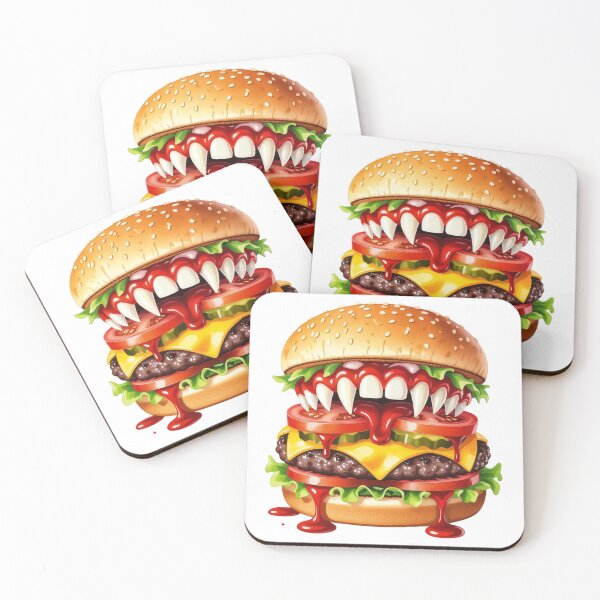 Item preview, Creative monstrous hamburger illustration featuring dripping condiments with bright colors and exaggerated features designed and sold by SpaceartLilu.