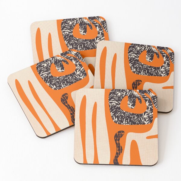 Item preview, Mid Century Modern Abstract Kwaito Textured Pattern Orange Black Cream designed and sold by kierkegaard.