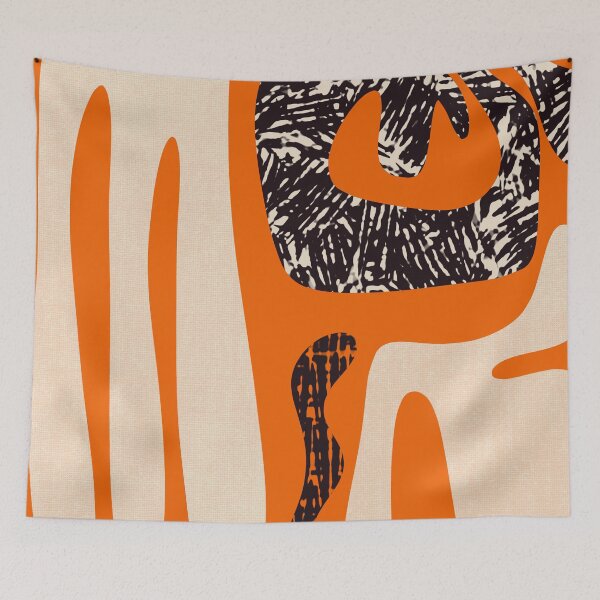 Item preview, Mid Century Modern Abstract Kwaito Textured Pattern Orange Black Cream designed and sold by kierkegaard.