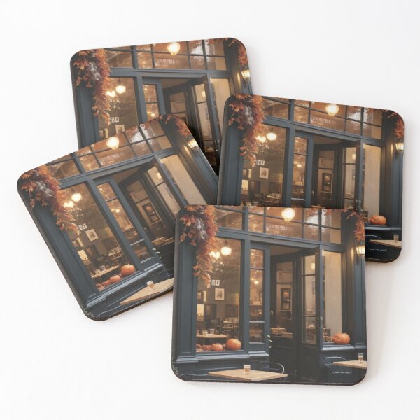 Item preview, Autumn Café Charm with Pumpkins and Fall Foliage designed and sold by Jade Ado.