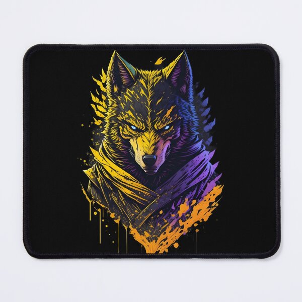 Item preview, Yellow Purple Wolf – Dark Fantasy Animal Illustration | Gothic Tattoo Poster & Sticker designed and sold by CRAWO.