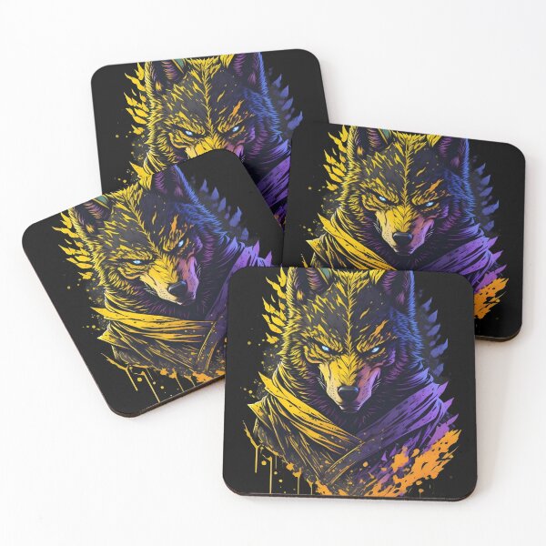 Item preview, Yellow Purple Wolf – Dark Fantasy Animal Illustration | Gothic Tattoo Poster & Sticker designed and sold by CRAWO.