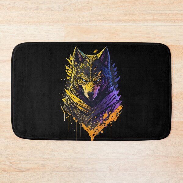 Item preview, Yellow Purple Wolf – Dark Fantasy Animal Illustration | Gothic Tattoo Poster & Sticker designed and sold by CRAWO.