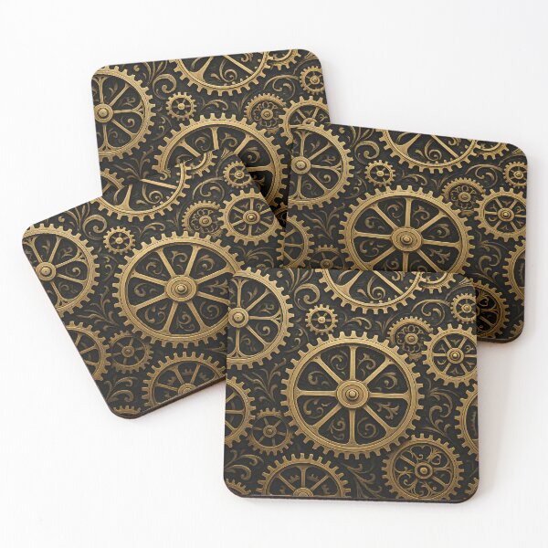 Item preview, Steampunk Golden Gear Mechanism Pattern designed and sold by SassyArtistry.