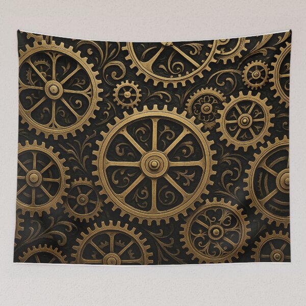Item preview, Steampunk Golden Gear Mechanism Pattern designed and sold by SassyArtistry.
