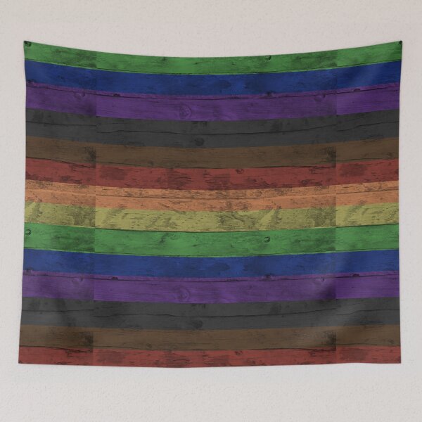 Aperçu de l'œuvre Drapeau arc-en-ciel de la Gay Pride de Philadelphie, grain de bois vieilli créée et vendue par TackyTime.